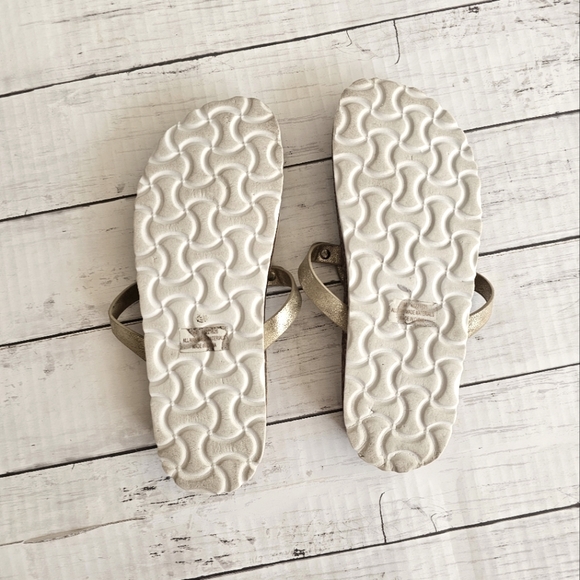 C Comfort Gold Shimmer Metallic Slip on Sandals Cork Trim Strappy Size 7 - Picture 6 of 10